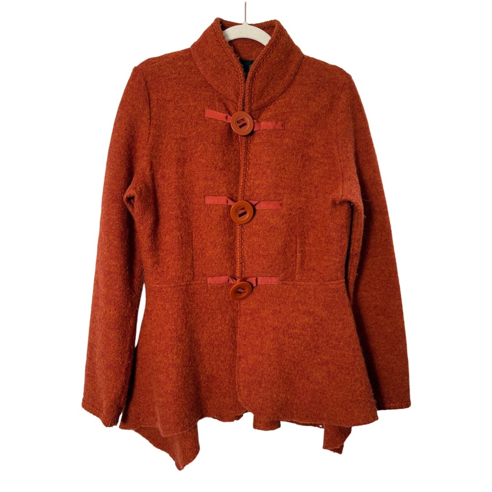 Cynthia Rowley Wool Peplum Jacket Womens M Orange Fair Boiled Asymmetric Hem
